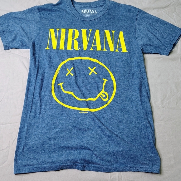 Nirvana Band Shirt Size Small Blue Big Logo Short Sleeve Crewneck Licensed Tee - Picture 1 of 10